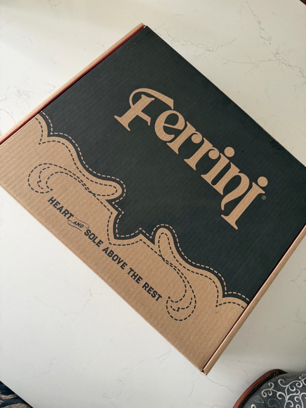 Ferrini Western Boots Embroidered Brown and Ivory Squaretoe - Picture 4 of 5